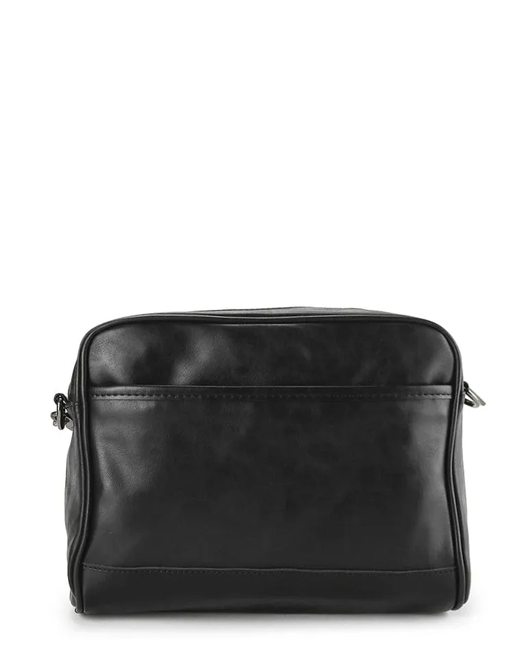 Distressed Leather Expedition Crossbody Bag - Black