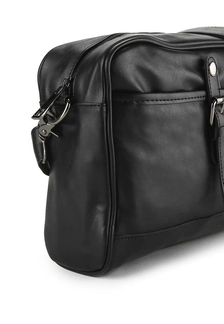 Distressed Leather Expedition Crossbody Bag - Black