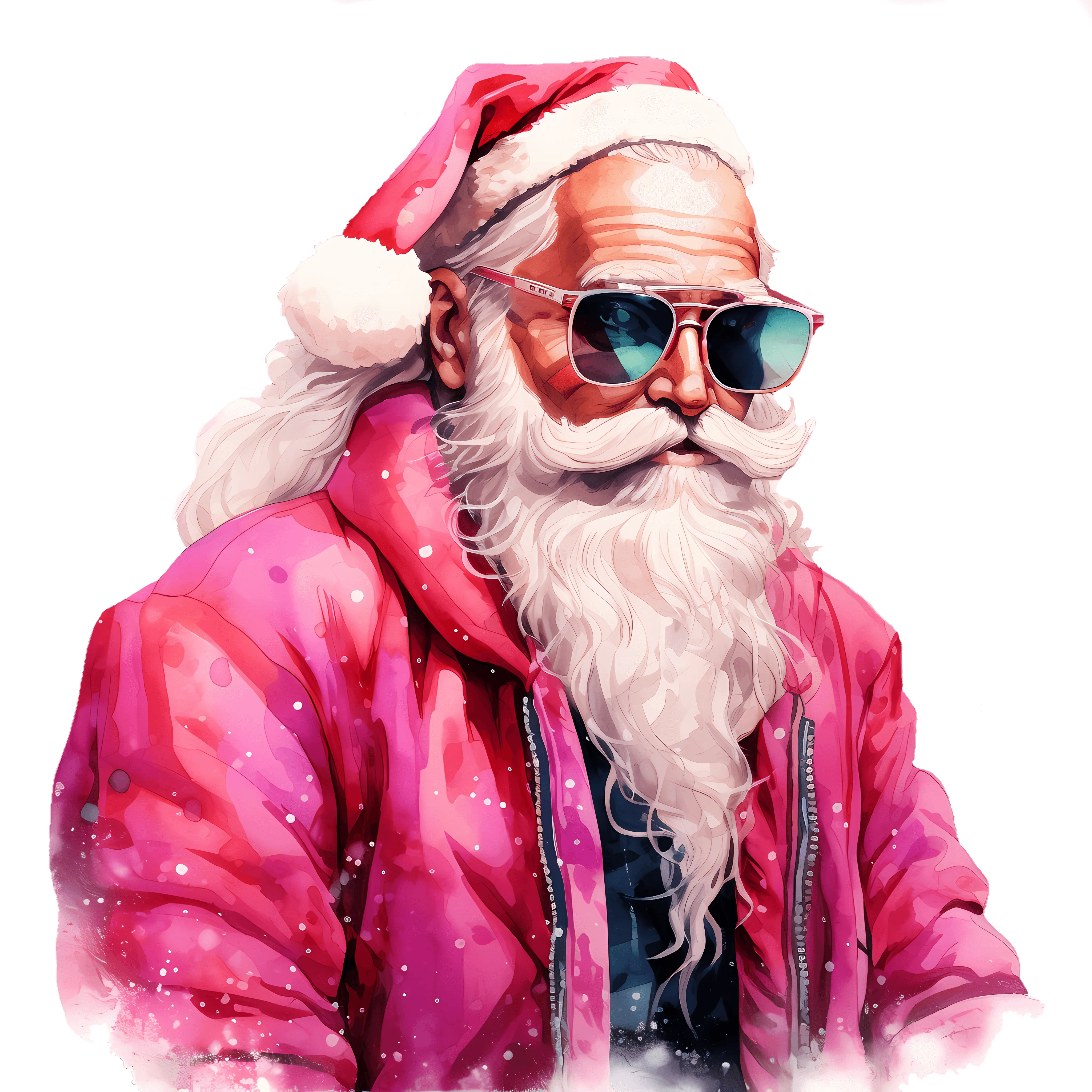 Distressed Santa With Hot Pink Jacket DTF (direct-to-film) Transfer