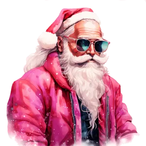 Distressed Santa With Hot Pink Jacket DTF (direct-to-film) Transfer