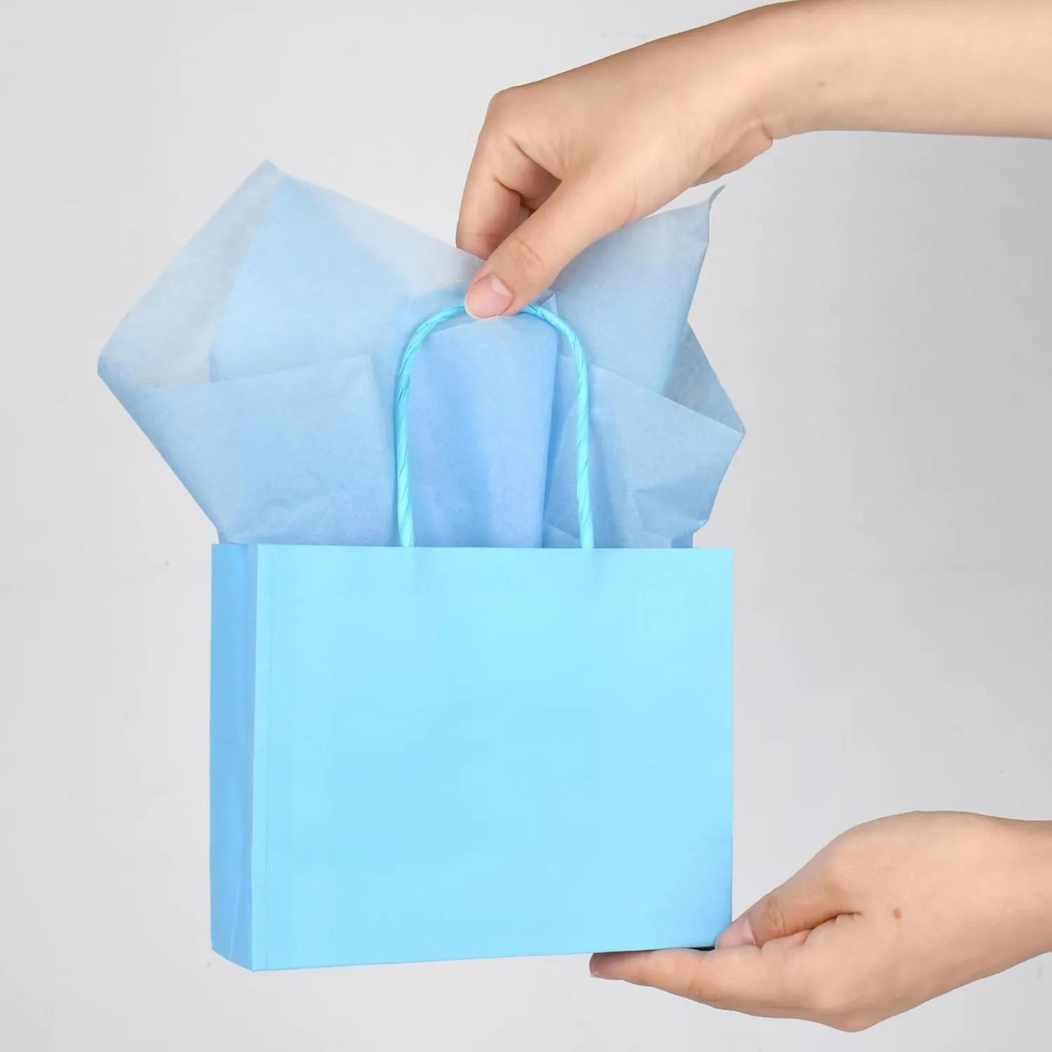 DjinnGlory 24 Pack Mini Tiny Blue Paper Gift Bags with Handles 6x5x2.5 Inch, Small Bags with Blue Tissue Paper for Baby Shower Party Favors, Treats, Goodies, Small Merchandises