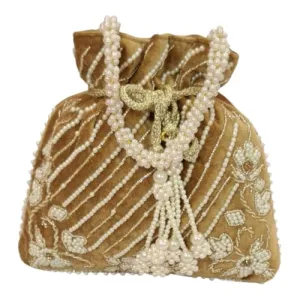 DMS RETAIL Handcrafted with Pearl Handle and Tassels | Embroidered Bridal Clutch for Weddings, Parties, and Gifting | Elegant Drawstring Potli for Women