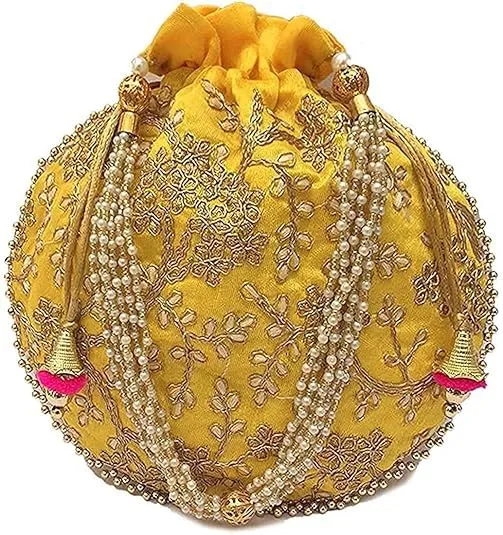 DMS RETAIL Rajasthani Look Women's Fashion Handmade Handbag Wristlets Ethnic Bridal Potli Batwa Bag Combo Pack of (Pack Of 10)