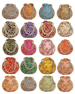 DMS RETAIL Rajasthani Look Women's Fashion Handmade Handbag Wristlets Ethnic Bridal Potli Batwa Bag Combo Pack of (Pack Of 7)