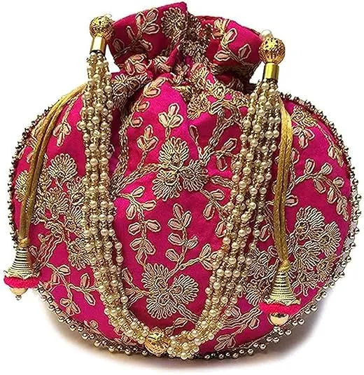 DMS RETAIL Rajasthani Look Women's Fashion Handmade Handbag Wristlets Ethnic Bridal Potli Batwa Bag Combo Pack of (Pack Of 7)