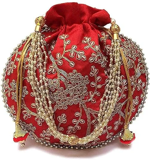 DMS RETAIL Rajasthani Look Women's Fashion Handmade Handbag Wristlets Ethnic Bridal Potli Batwa Bag Combo Pack of (Pack Of 7)