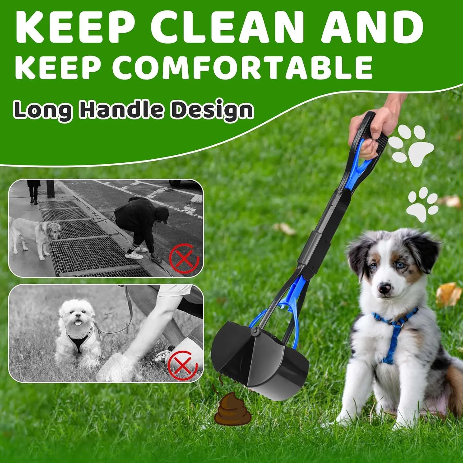 Dog Poop Trash Can Outside with Pooper Scooper and Metal Rake & Tray, 20L/5Gal Dog Waste Trash Can with Lid, Pedal and Removable Inner Waste Bin, Dog Poop Bin with 100 Bags, Blue