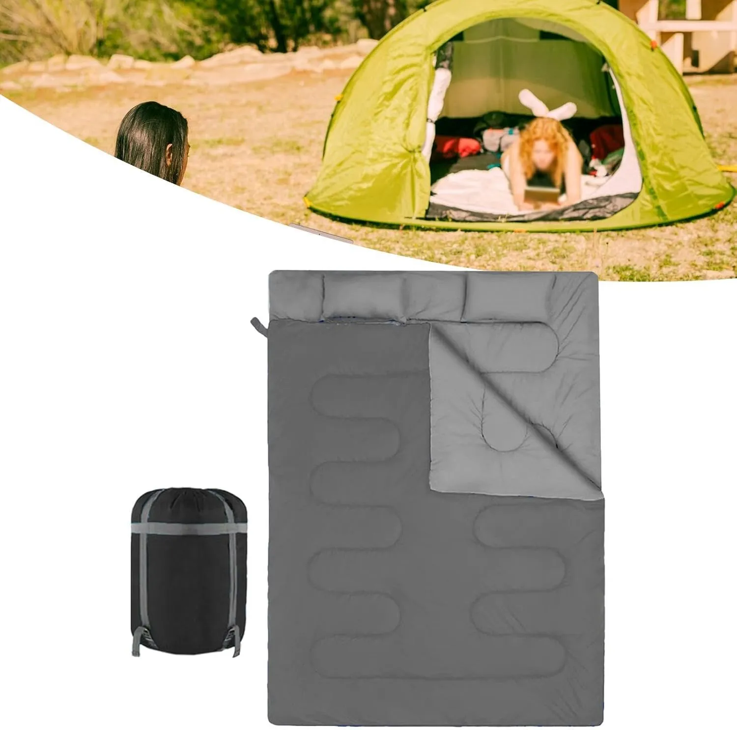 Double Sleeping Bag Warm Camping Sleep Bag 2 Person Supplies Washable Backpacking Quilt Equipment for Indoor Outdoor Adults