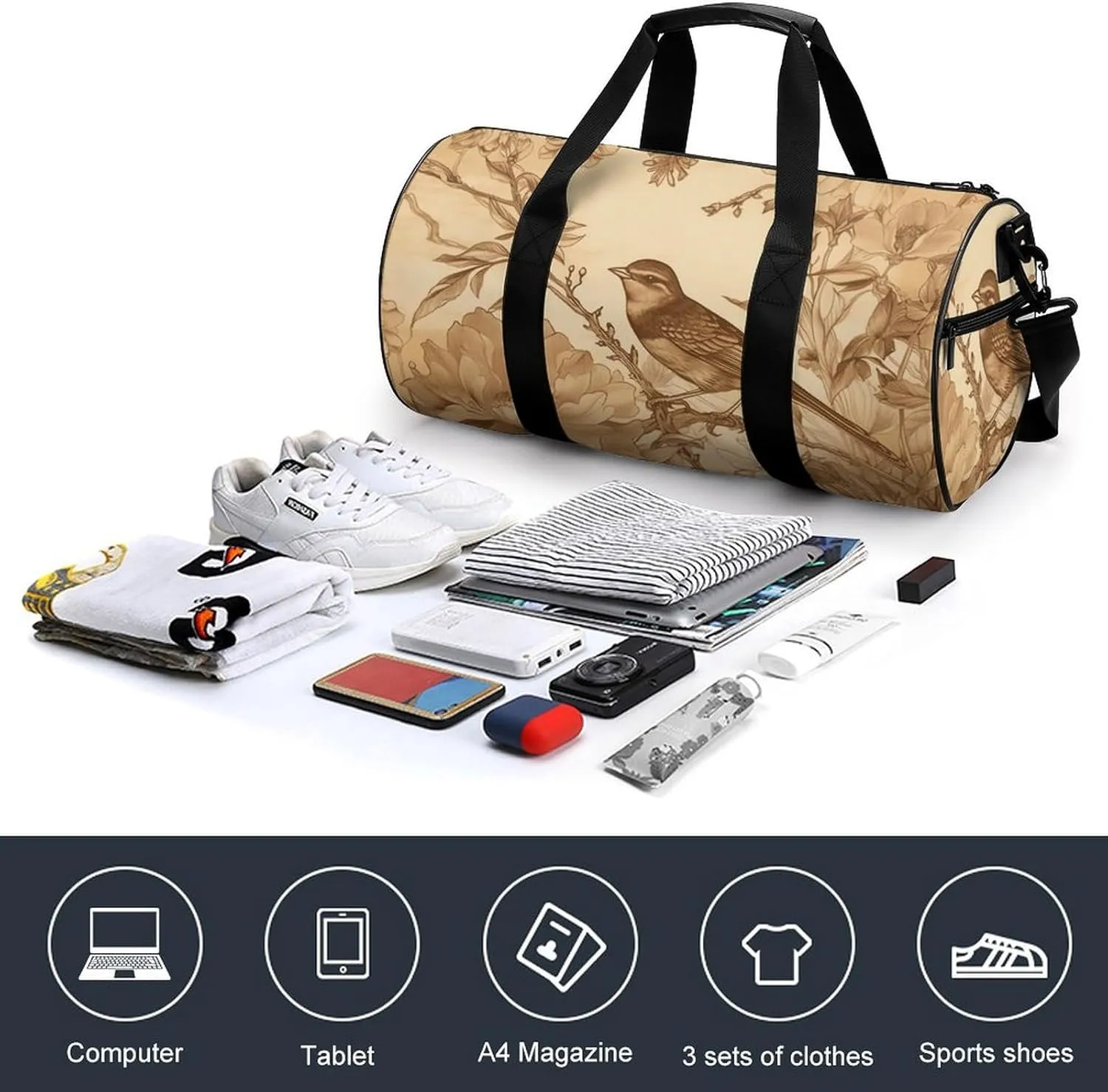 Duffel Bag for Men Women Gym Bag A Bird in The Field Travel Duffel Bag Waterproof Overnight Bag for Sports Workout