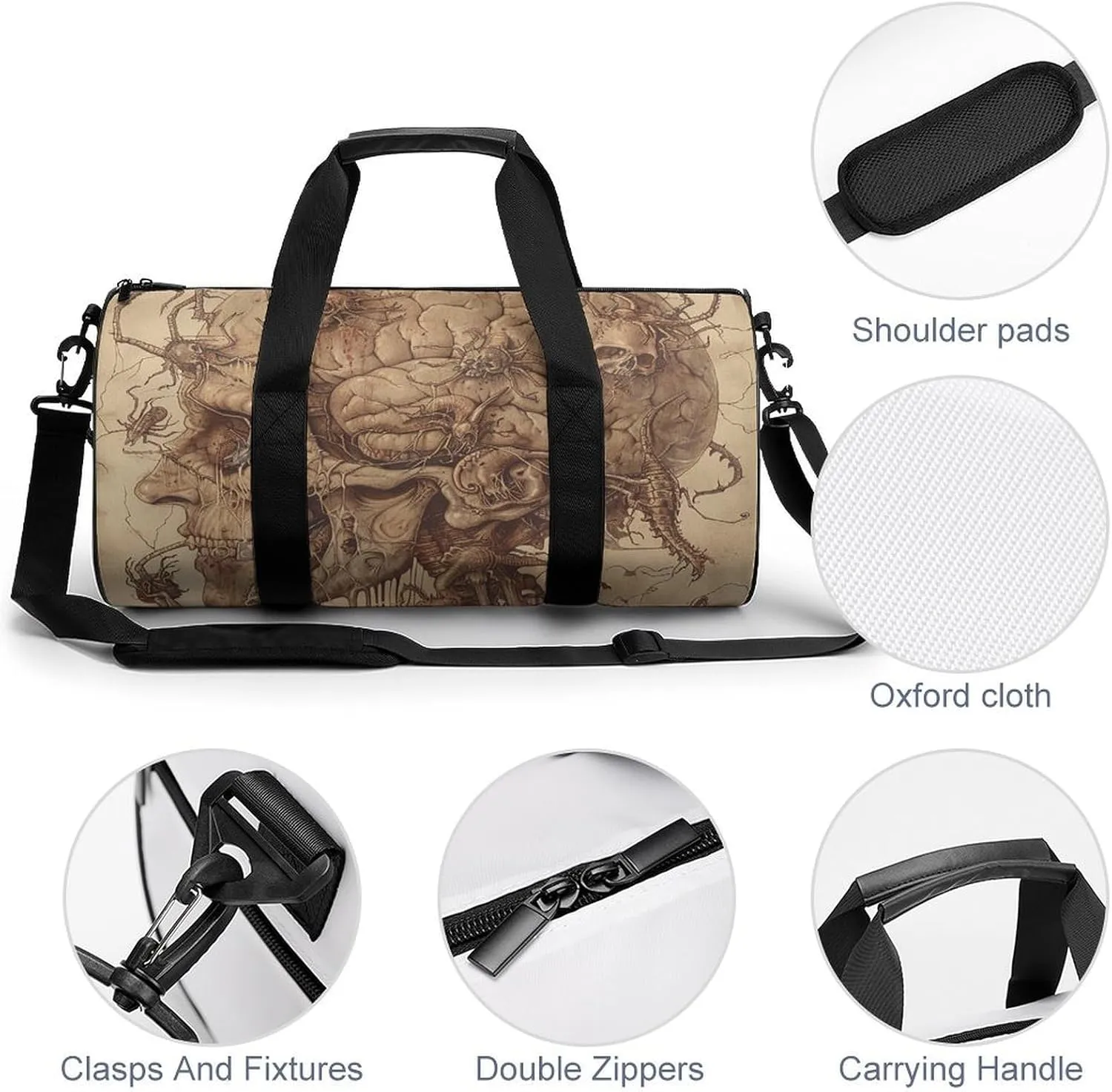 Duffel Bag for Men Women Gym Bag Adult Head Pictures Travel Duffel Bag Waterproof Overnight Bag for Sports Workout