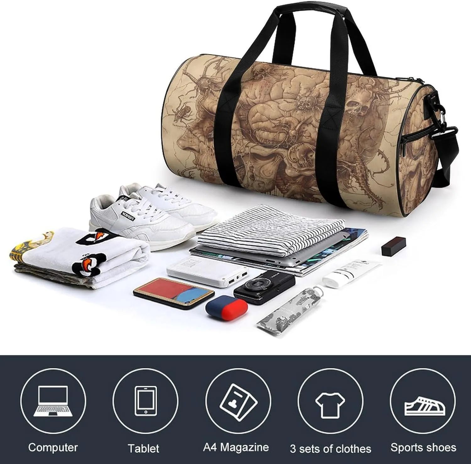 Duffel Bag for Men Women Gym Bag Adult Head Pictures Travel Duffel Bag Waterproof Overnight Bag for Sports Workout