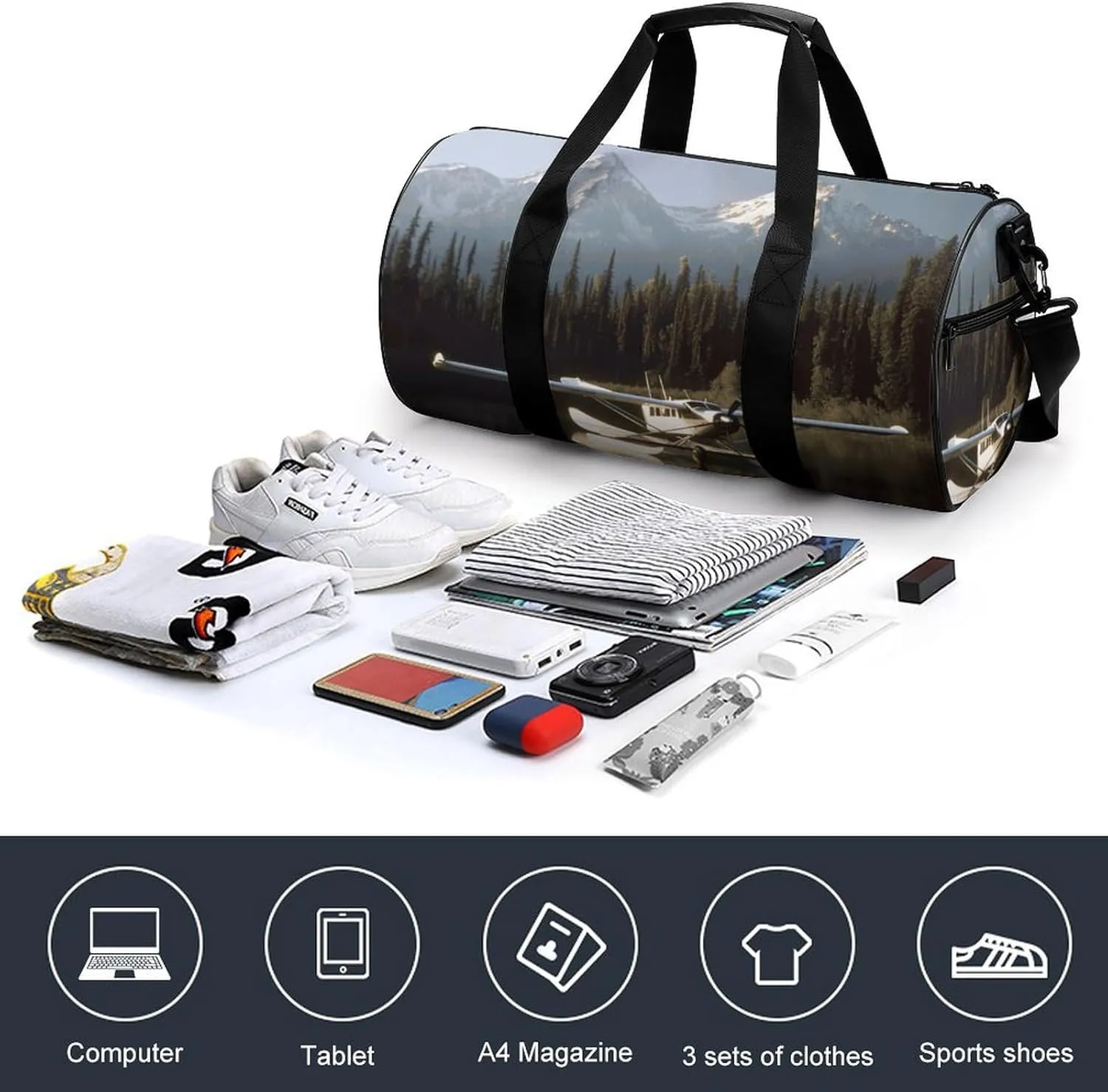 Duffel Bag for Men Women Gym Bag Airplane on Lake Travel Duffel Bag Waterproof Overnight Bag for Sports Workout