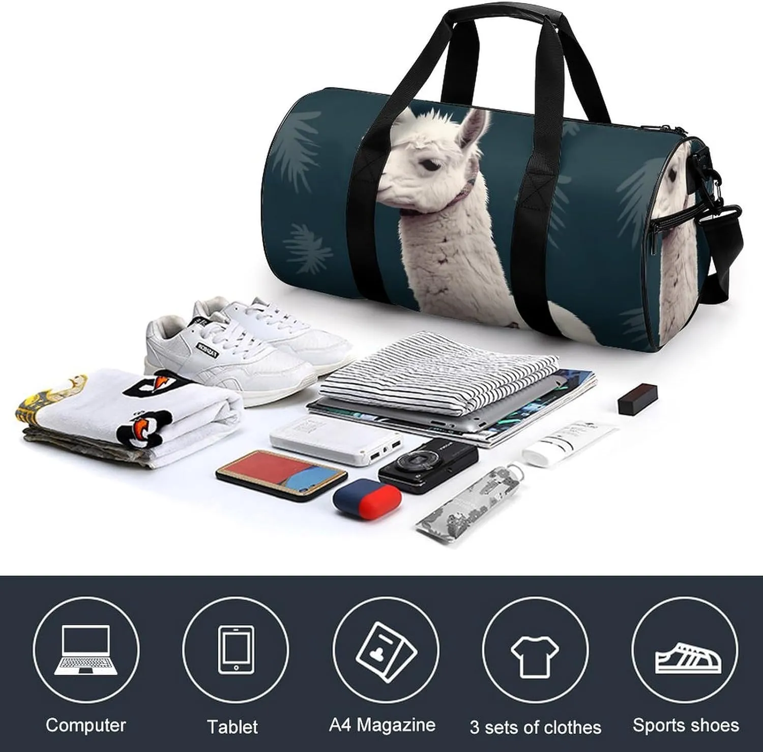 Duffel Bag for Men Women Gym Bag Alpaca Llama Travel Duffel Bag Waterproof Overnight Bag for Sports Workout