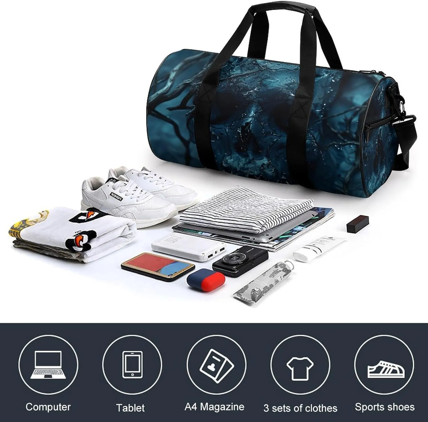 Duffel Bag for Men Women Gym Bag Ancient Skull Pictures Travel Duffel Bag Waterproof Overnight Bag for Sports Workout