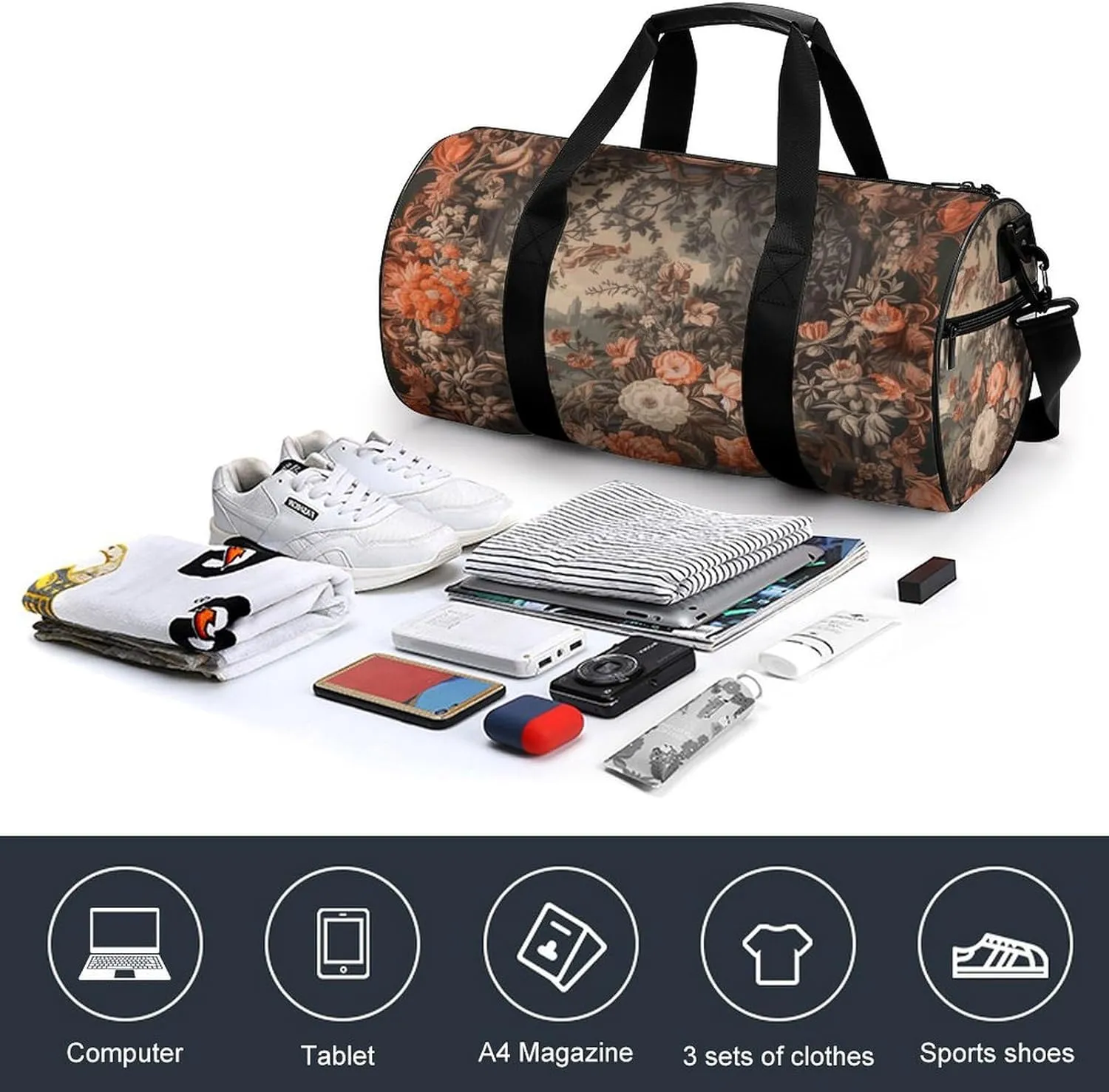 Duffel Bag for Men Women Gym Bag Art Deco Pattern Travel Duffel Bag Waterproof Overnight Bag for Sports Workout