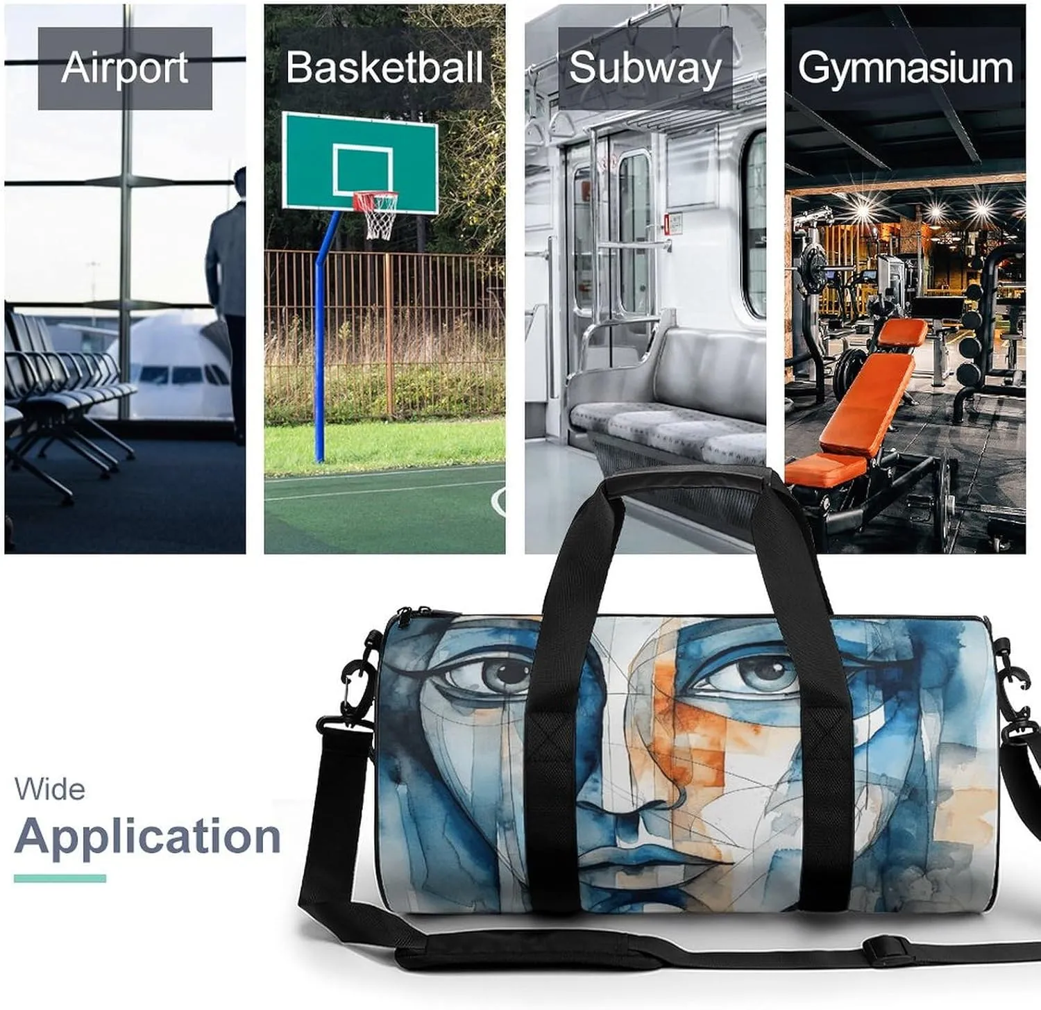 Duffel Bag for Men Women Gym Bag Art Face Travel Duffel Bag Waterproof Overnight Bag for Sports Workout