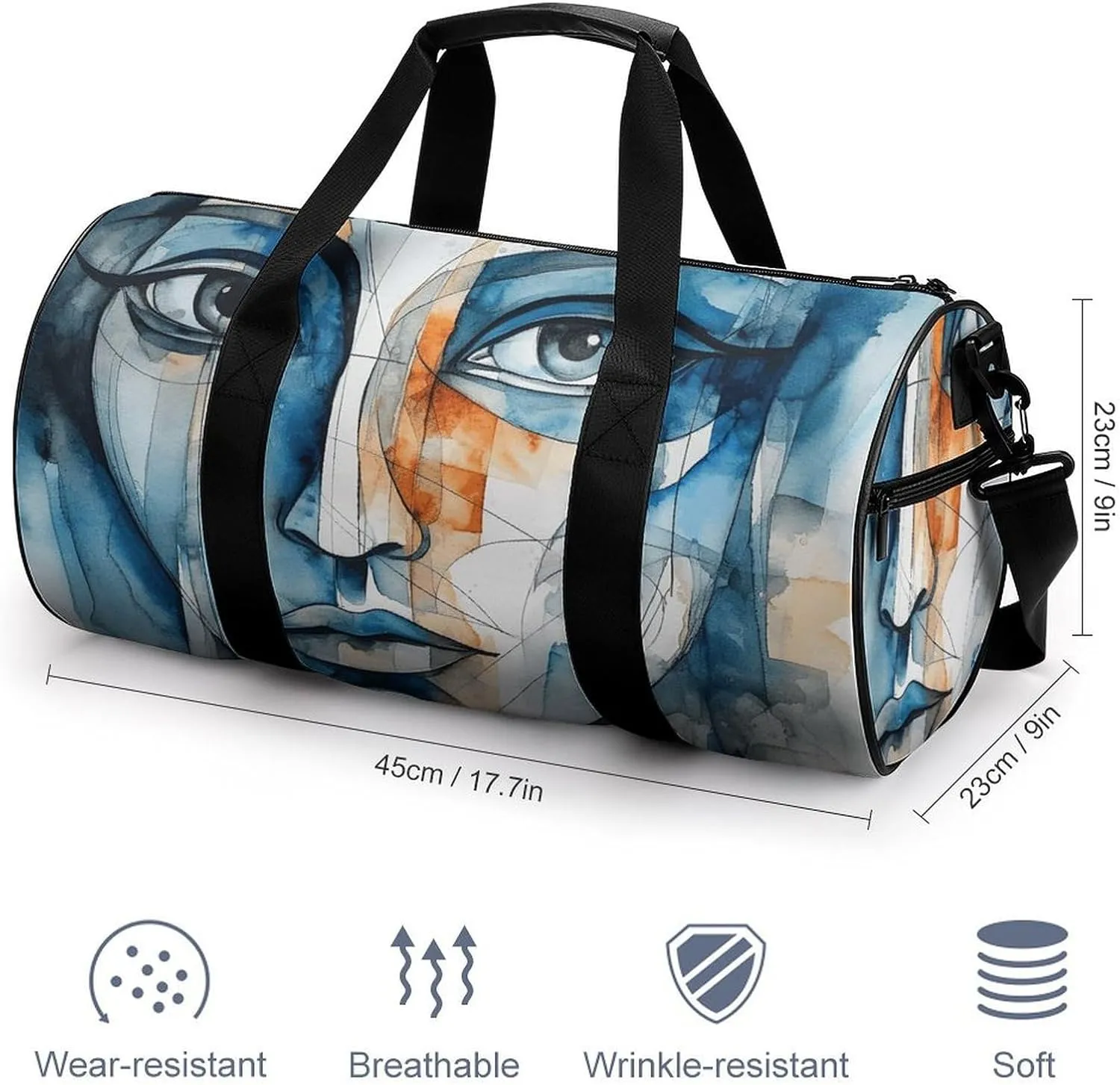 Duffel Bag for Men Women Gym Bag Art Face Travel Duffel Bag Waterproof Overnight Bag for Sports Workout