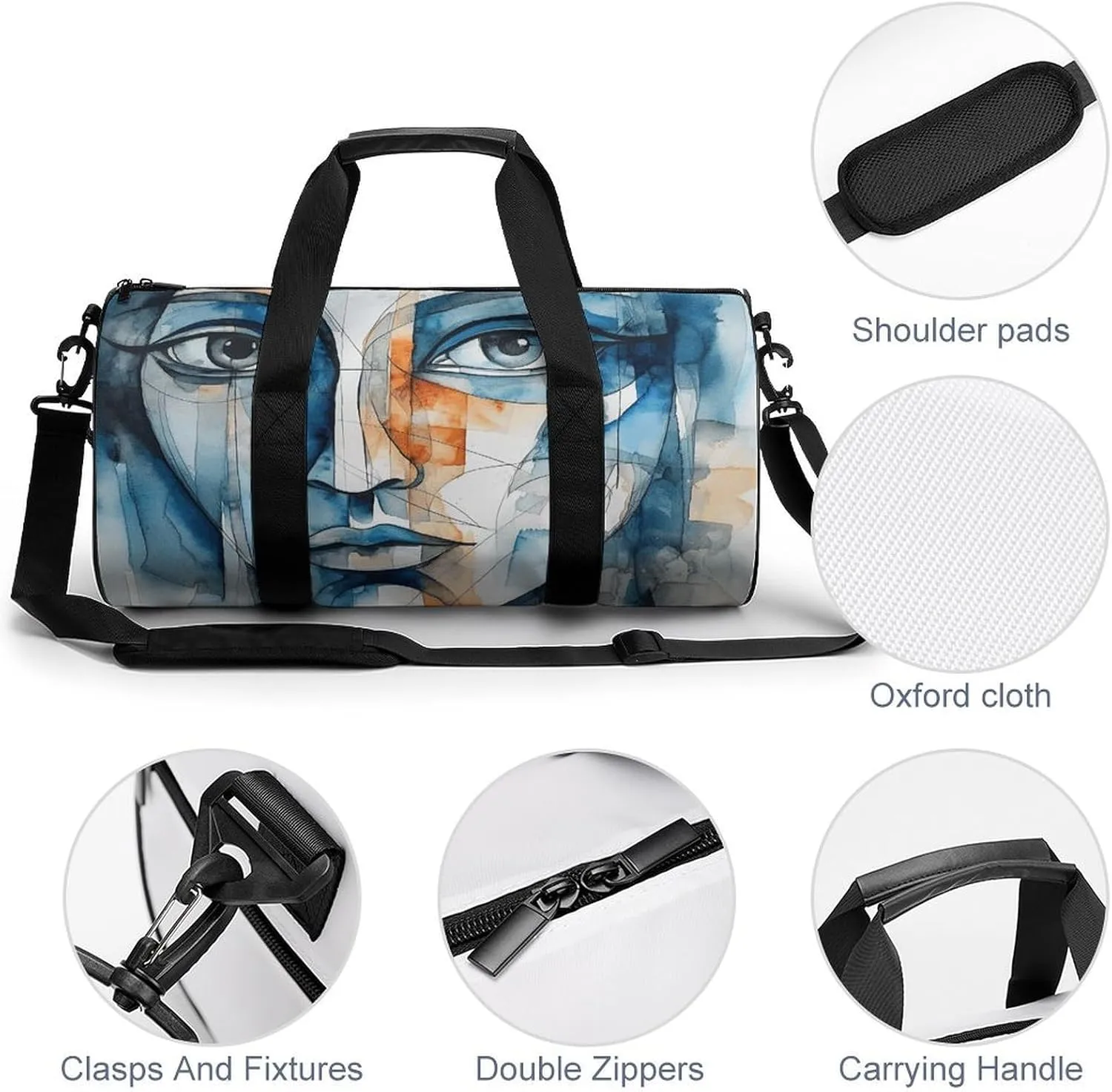 Duffel Bag for Men Women Gym Bag Art Face Travel Duffel Bag Waterproof Overnight Bag for Sports Workout