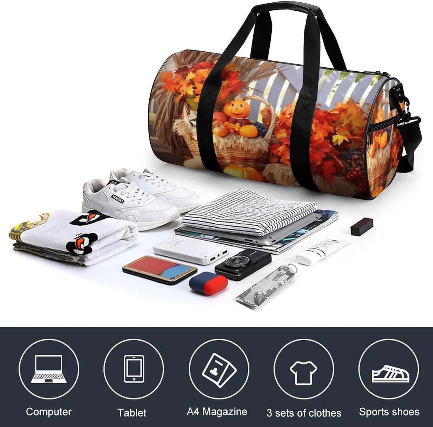 Duffel Bag for Men Women Gym Bag Autumn Thanksgiving Travel Duffel Bag Waterproof Overnight Bag for Sports Workout