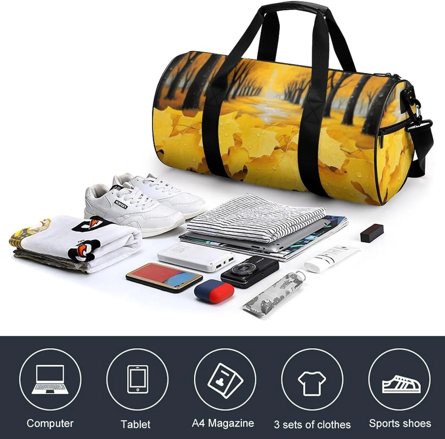 Duffel Bag for Men Women Gym Bag Autumn Yellow Leaves Travel Duffel Bag Waterproof Overnight Bag for Sports Workout