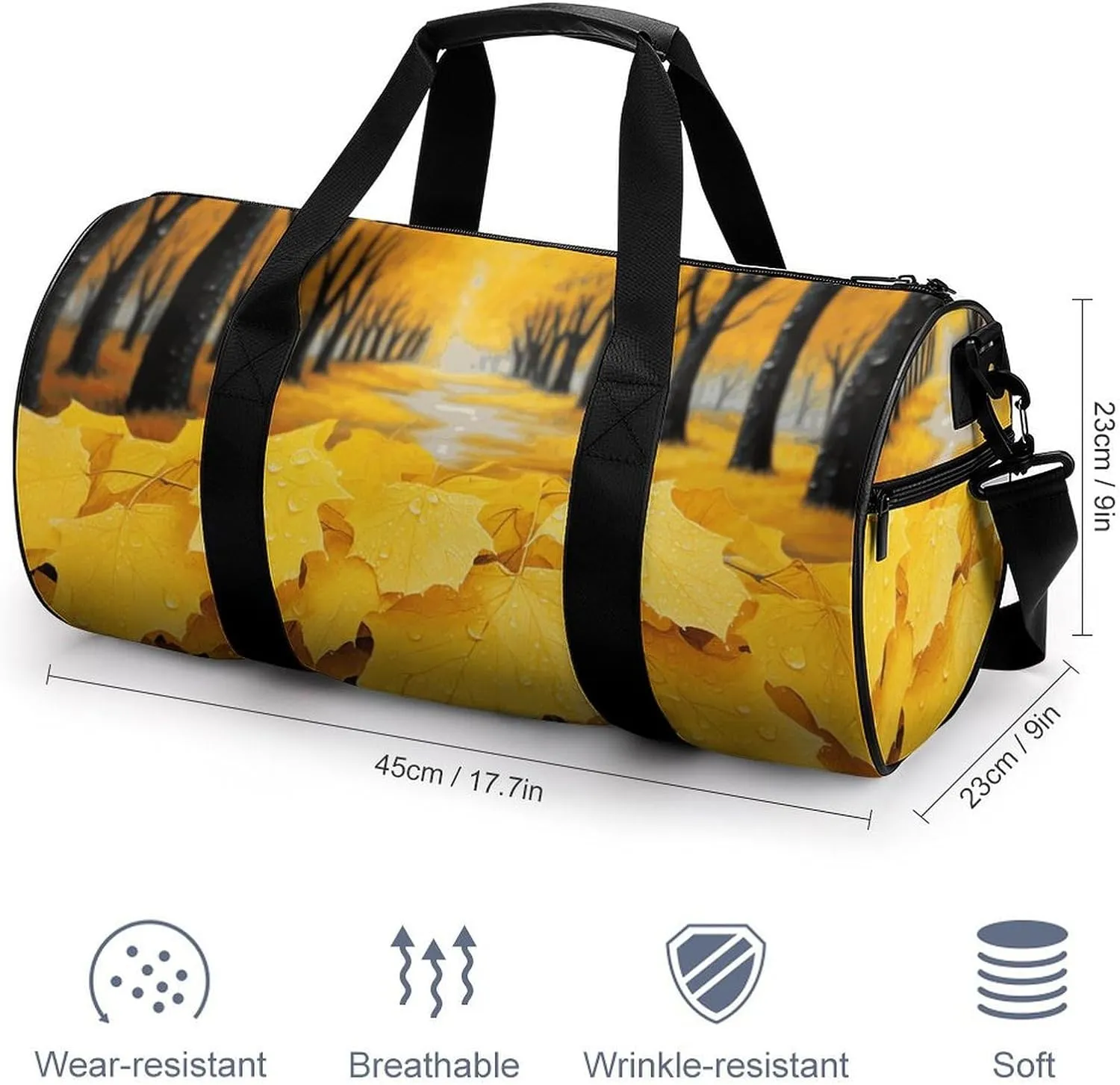 Duffel Bag for Men Women Gym Bag Autumn Yellow Leaves Travel Duffel Bag Waterproof Overnight Bag for Sports Workout