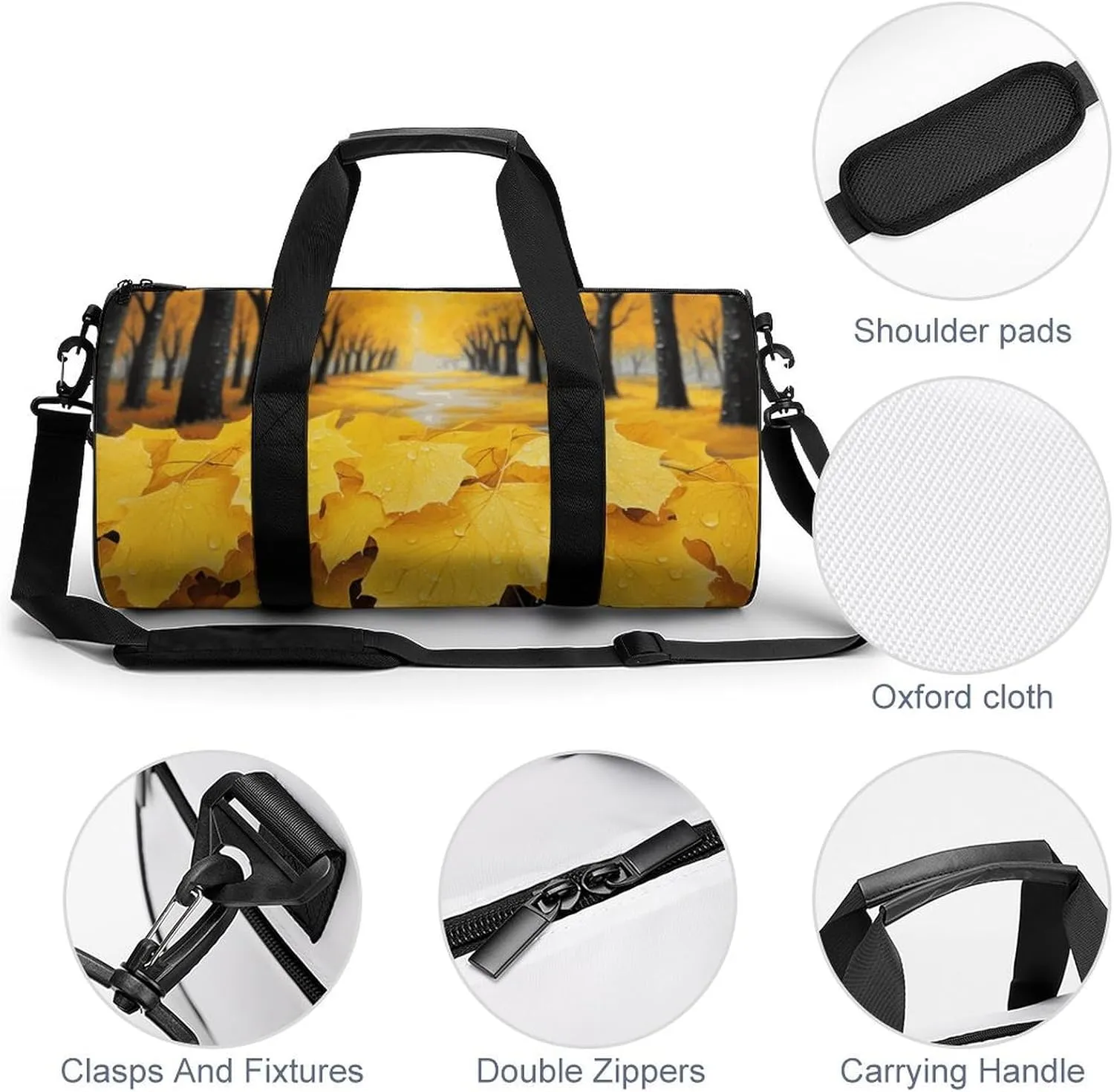 Duffel Bag for Men Women Gym Bag Autumn Yellow Leaves Travel Duffel Bag Waterproof Overnight Bag for Sports Workout