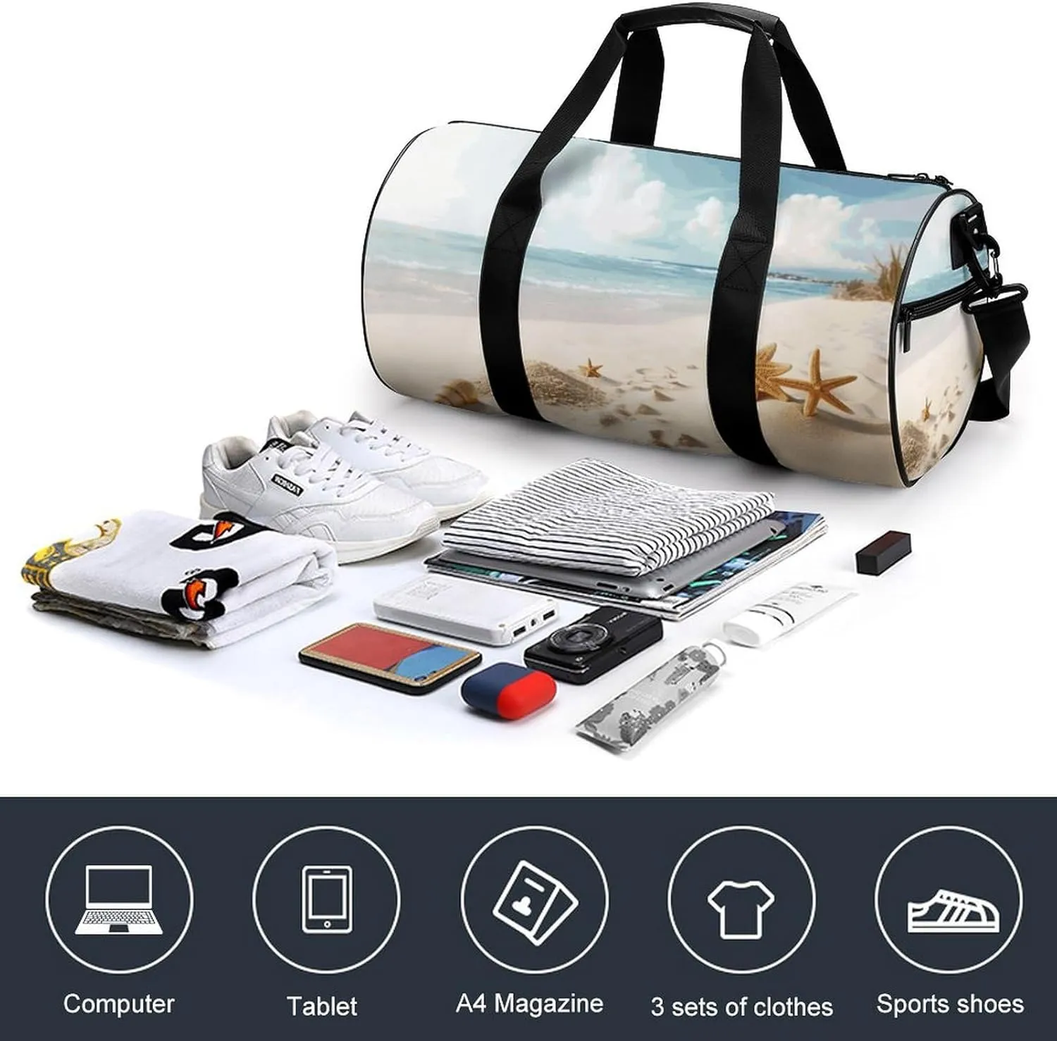 Duffel Bag for Men Women Gym Bag Beach Theme Travel Duffel Bag Waterproof Overnight Bag for Sports Workout