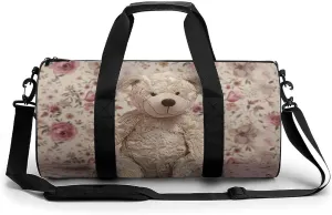 Duffel Bag for Men Women Gym Bag Bear And Flowers Travel Duffel Bag Waterproof Overnight Bag for Sports Workout