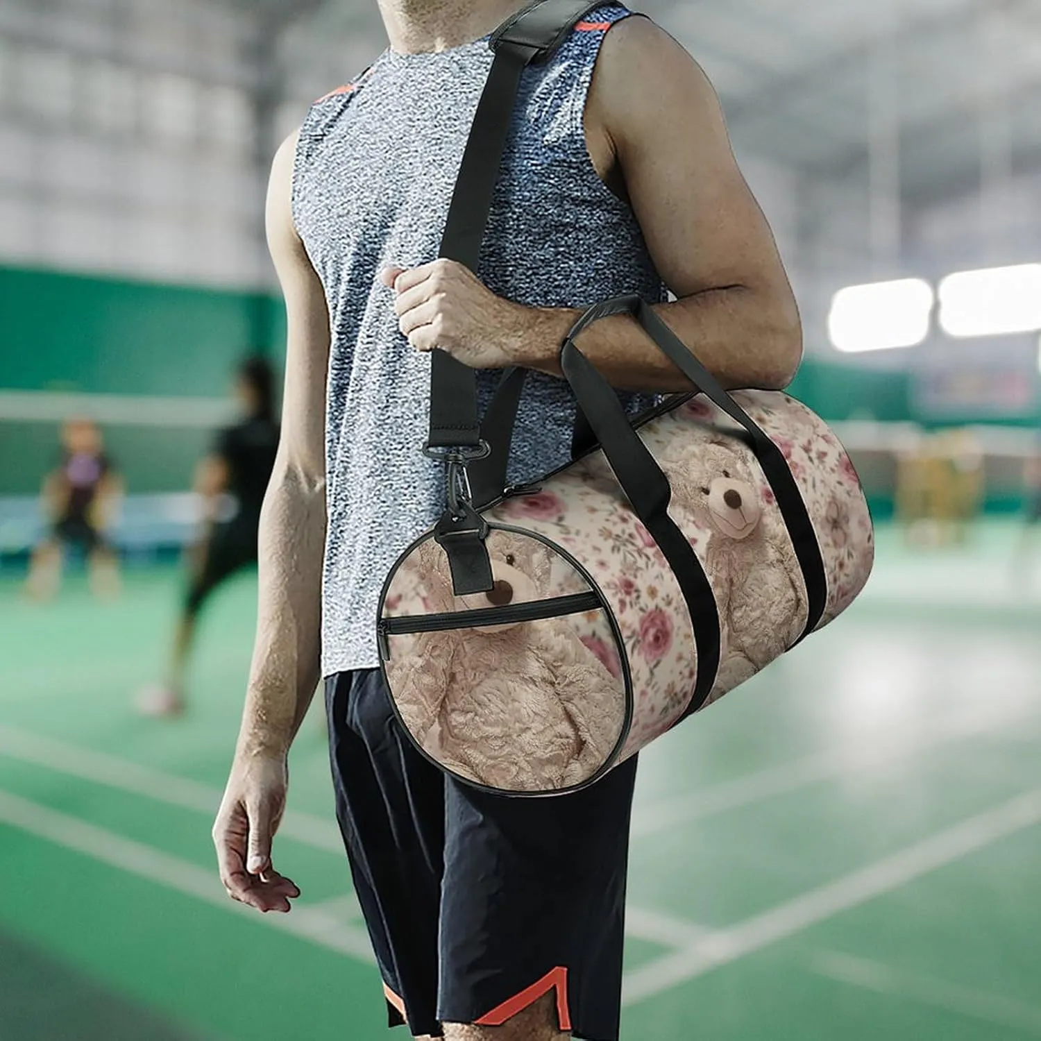 Duffel Bag for Men Women Gym Bag Bear And Flowers Travel Duffel Bag Waterproof Overnight Bag for Sports Workout