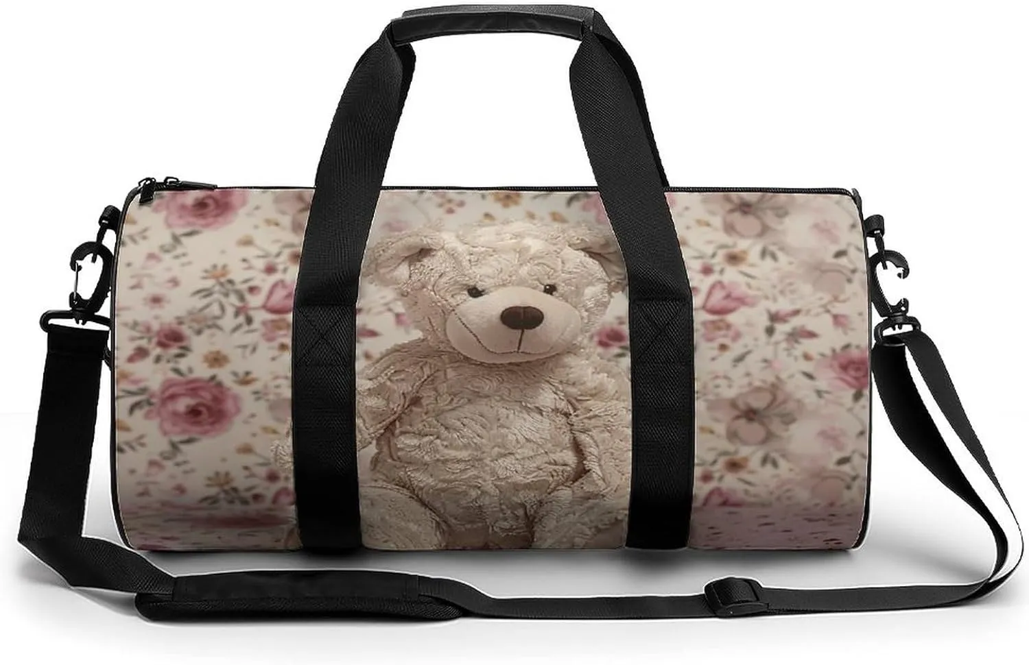 Duffel Bag for Men Women Gym Bag Bear And Flowers Travel Duffel Bag Waterproof Overnight Bag for Sports Workout