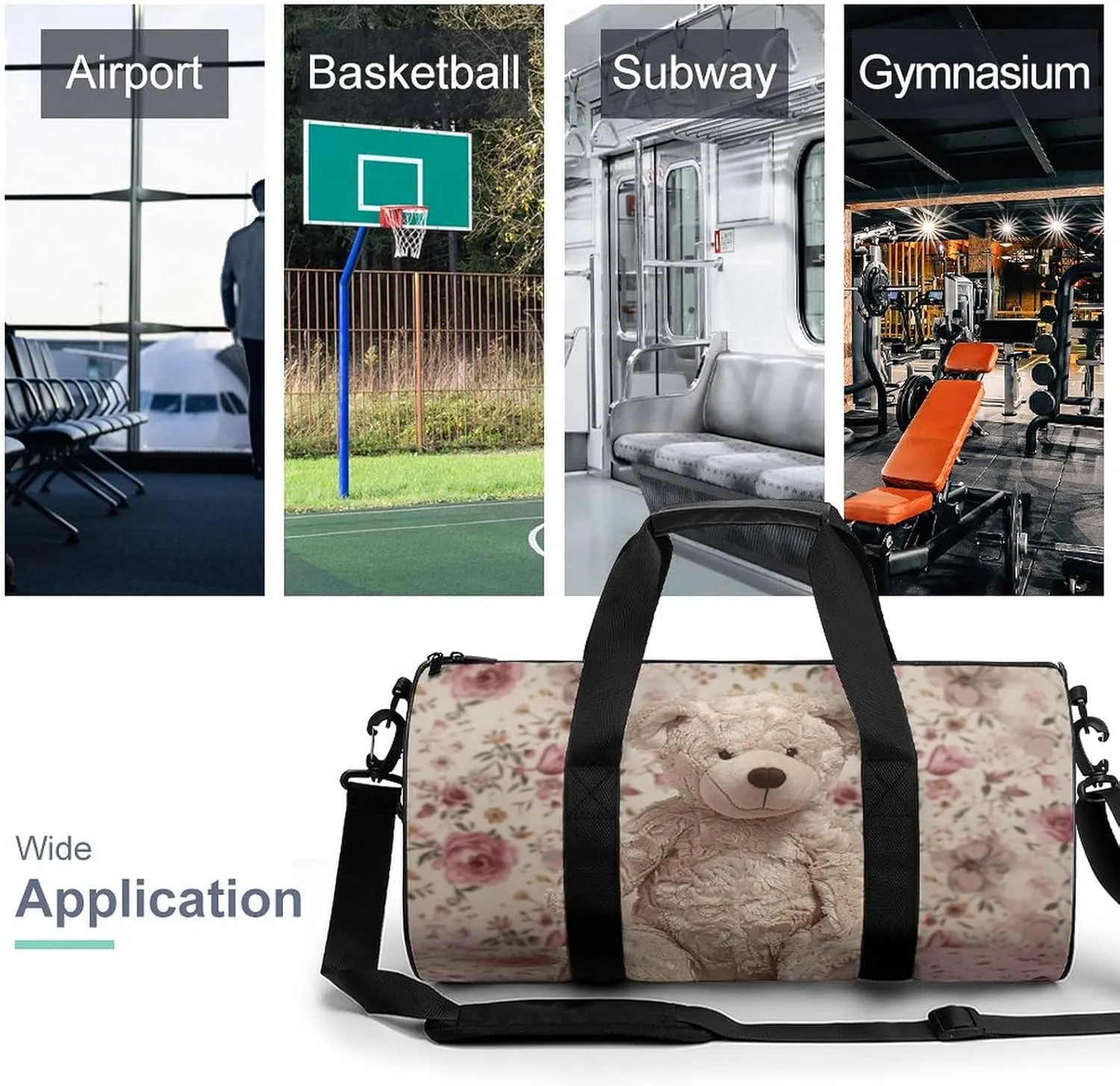 Duffel Bag for Men Women Gym Bag Bear And Flowers Travel Duffel Bag Waterproof Overnight Bag for Sports Workout