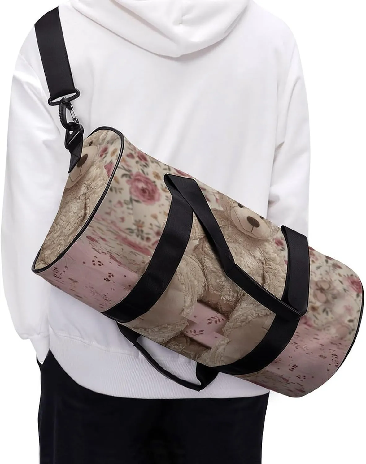 Duffel Bag for Men Women Gym Bag Bear And Flowers Travel Duffel Bag Waterproof Overnight Bag for Sports Workout