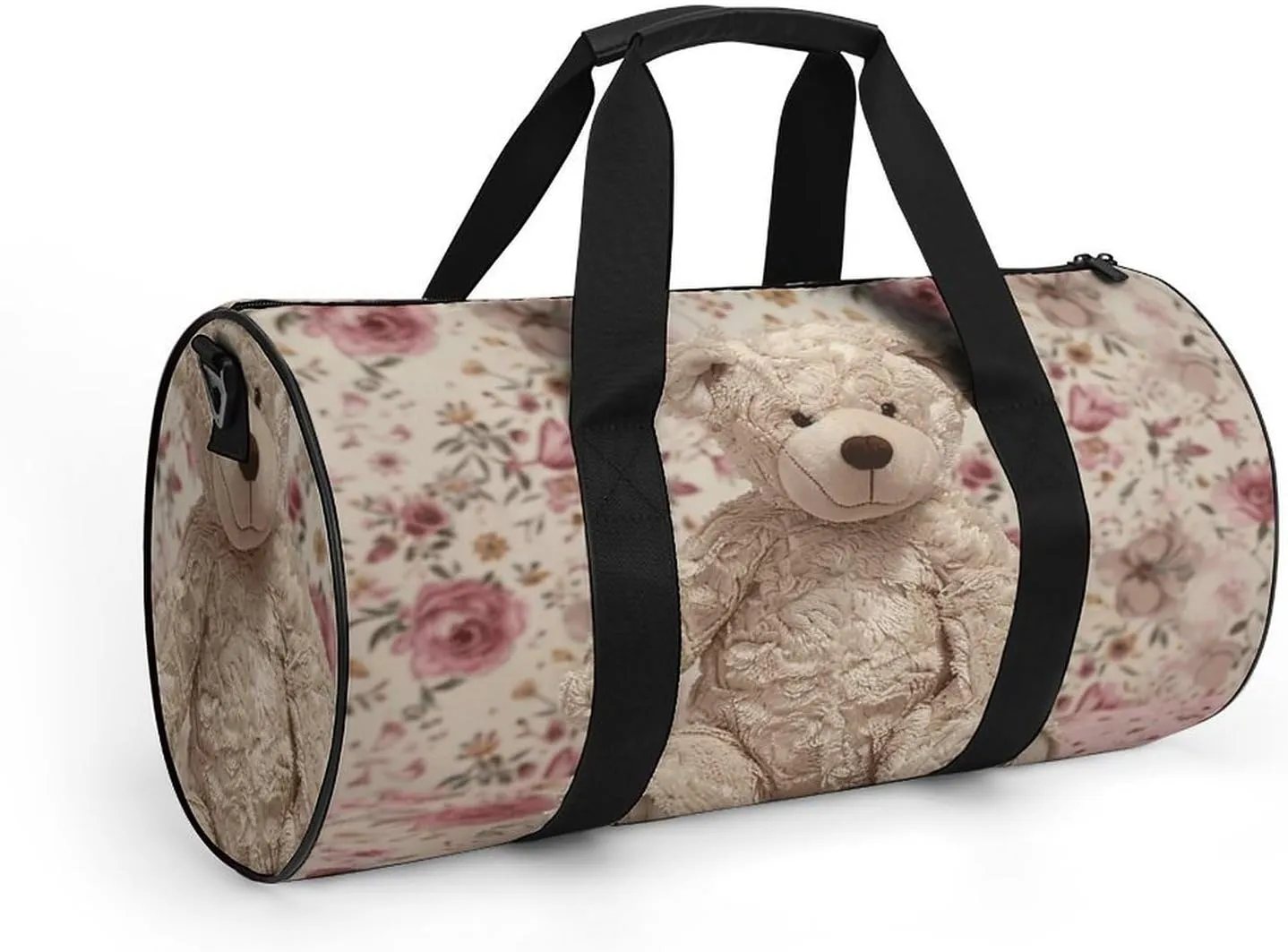 Duffel Bag for Men Women Gym Bag Bear And Flowers Travel Duffel Bag Waterproof Overnight Bag for Sports Workout