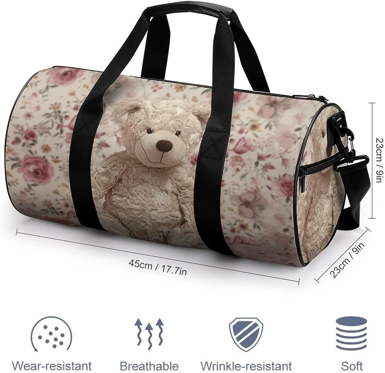 Duffel Bag for Men Women Gym Bag Bear And Flowers Travel Duffel Bag Waterproof Overnight Bag for Sports Workout