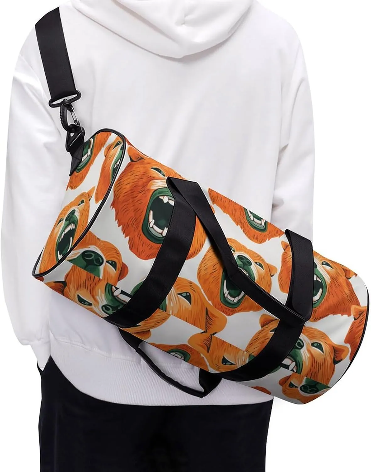 Duffel Bag for Men Women Gym Bag Bear Face And Teeth Travel Duffel Bag Waterproof Overnight Bag for Sports Workout
