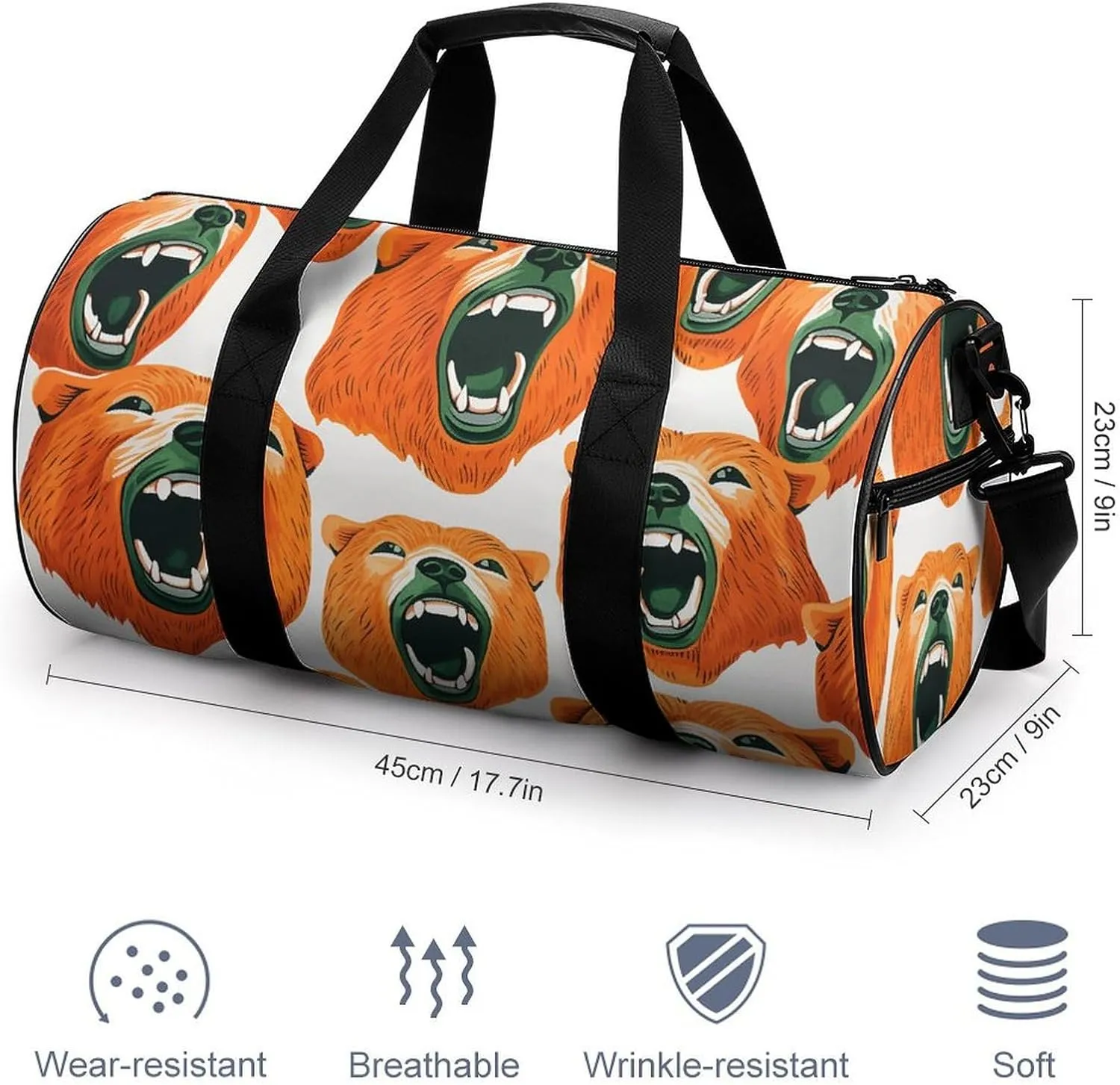 Duffel Bag for Men Women Gym Bag Bear Face And Teeth Travel Duffel Bag Waterproof Overnight Bag for Sports Workout