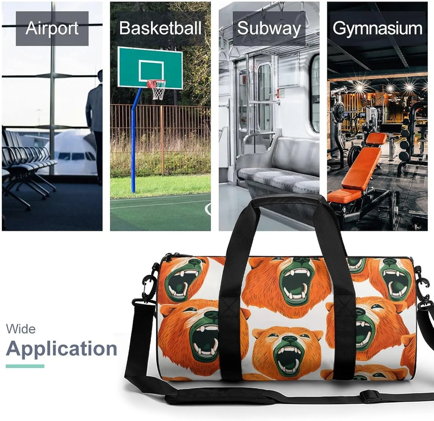 Duffel Bag for Men Women Gym Bag Bear Face And Teeth Travel Duffel Bag Waterproof Overnight Bag for Sports Workout