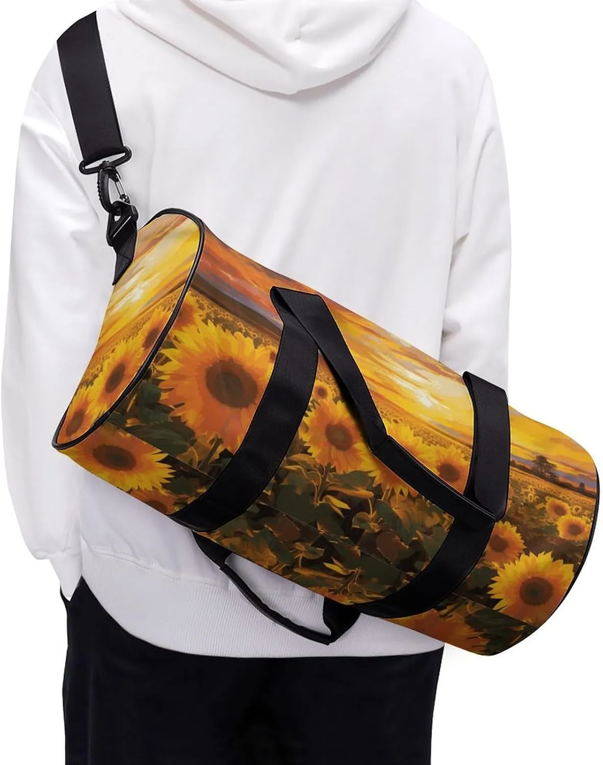 Duffel Bag for Men Women Gym Bag Beautiful Sunflower Field Sunset Travel Duffel Bag Waterproof Overnight Bag for Sports Workout