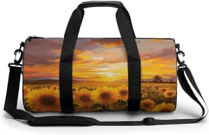 Duffel Bag for Men Women Gym Bag Beautiful Sunflower Field Sunset Travel Duffel Bag Waterproof Overnight Bag for Sports Workout