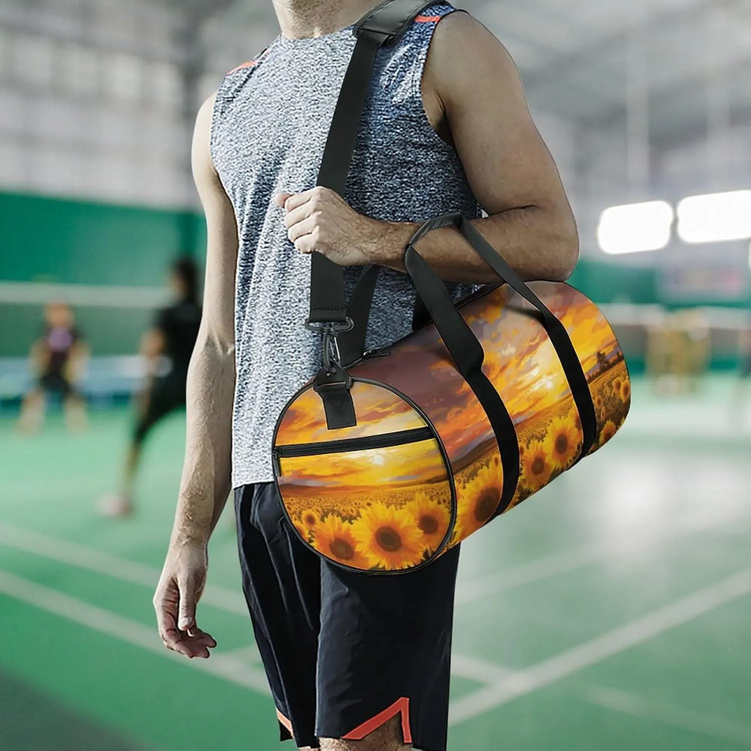 Duffel Bag for Men Women Gym Bag Beautiful Sunflower Field Sunset Travel Duffel Bag Waterproof Overnight Bag for Sports Workout