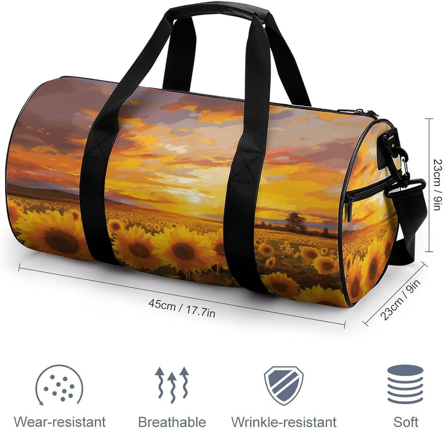 Duffel Bag for Men Women Gym Bag Beautiful Sunflower Field Sunset Travel Duffel Bag Waterproof Overnight Bag for Sports Workout