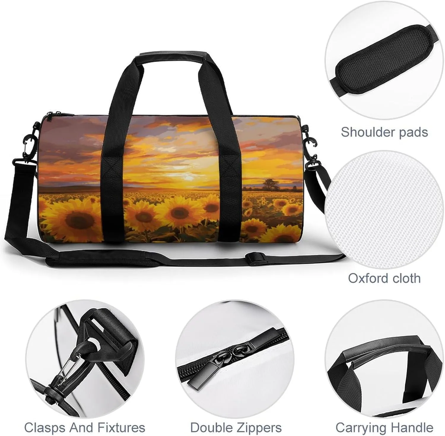 Duffel Bag for Men Women Gym Bag Beautiful Sunflower Field Sunset Travel Duffel Bag Waterproof Overnight Bag for Sports Workout