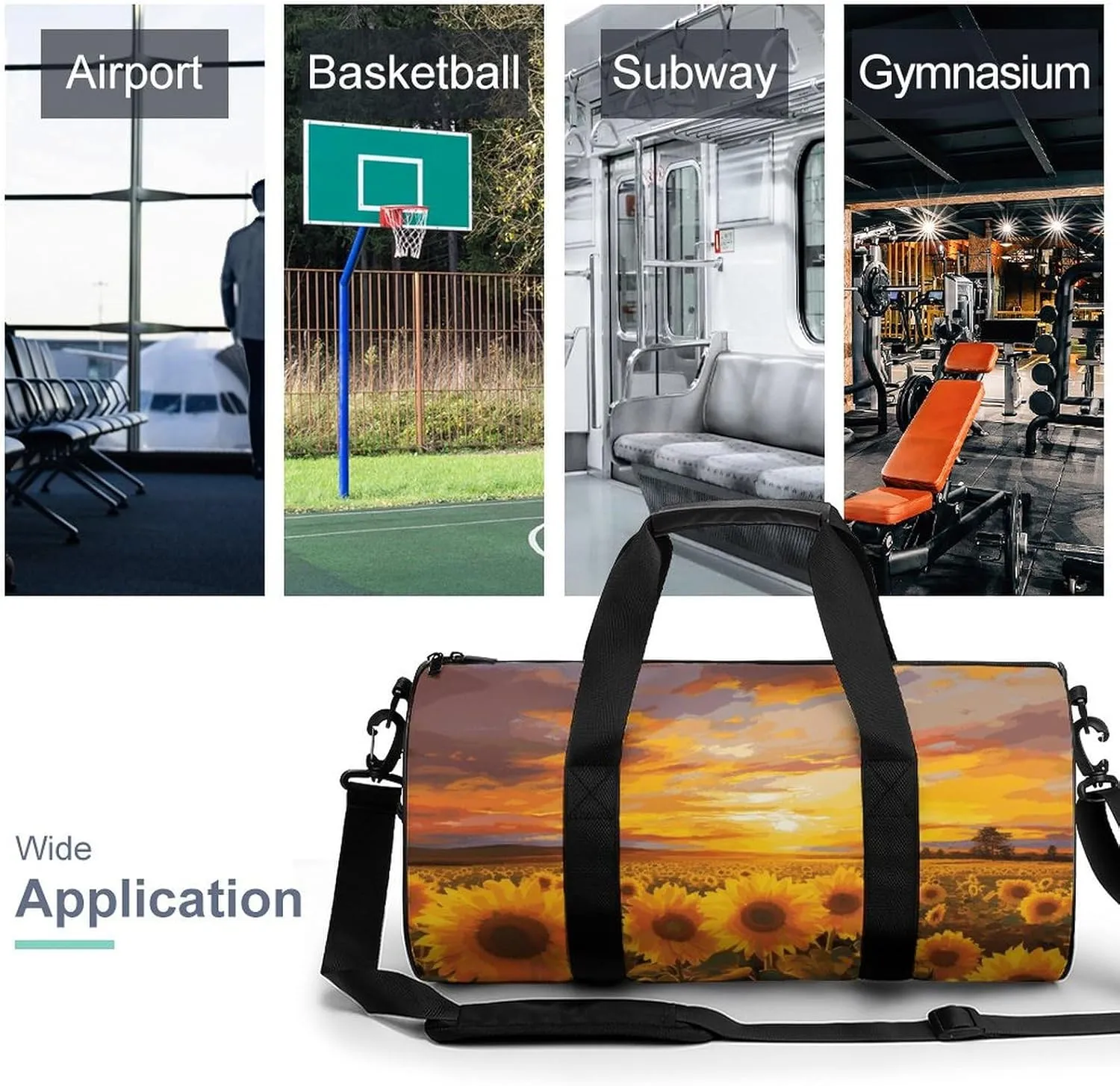 Duffel Bag for Men Women Gym Bag Beautiful Sunflower Field Sunset Travel Duffel Bag Waterproof Overnight Bag for Sports Workout