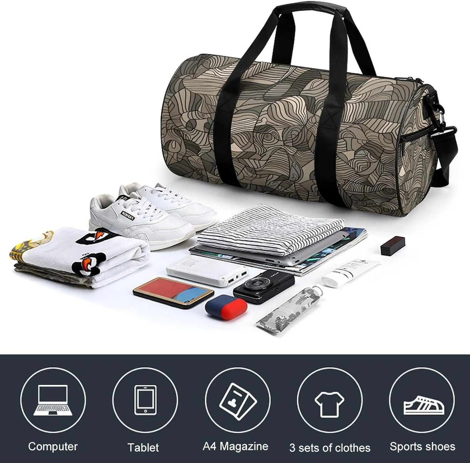 Duffel Bag for Men Women Gym Bag Beige Block Pattern Travel Duffel Bag Waterproof Overnight Bag for Sports Workout