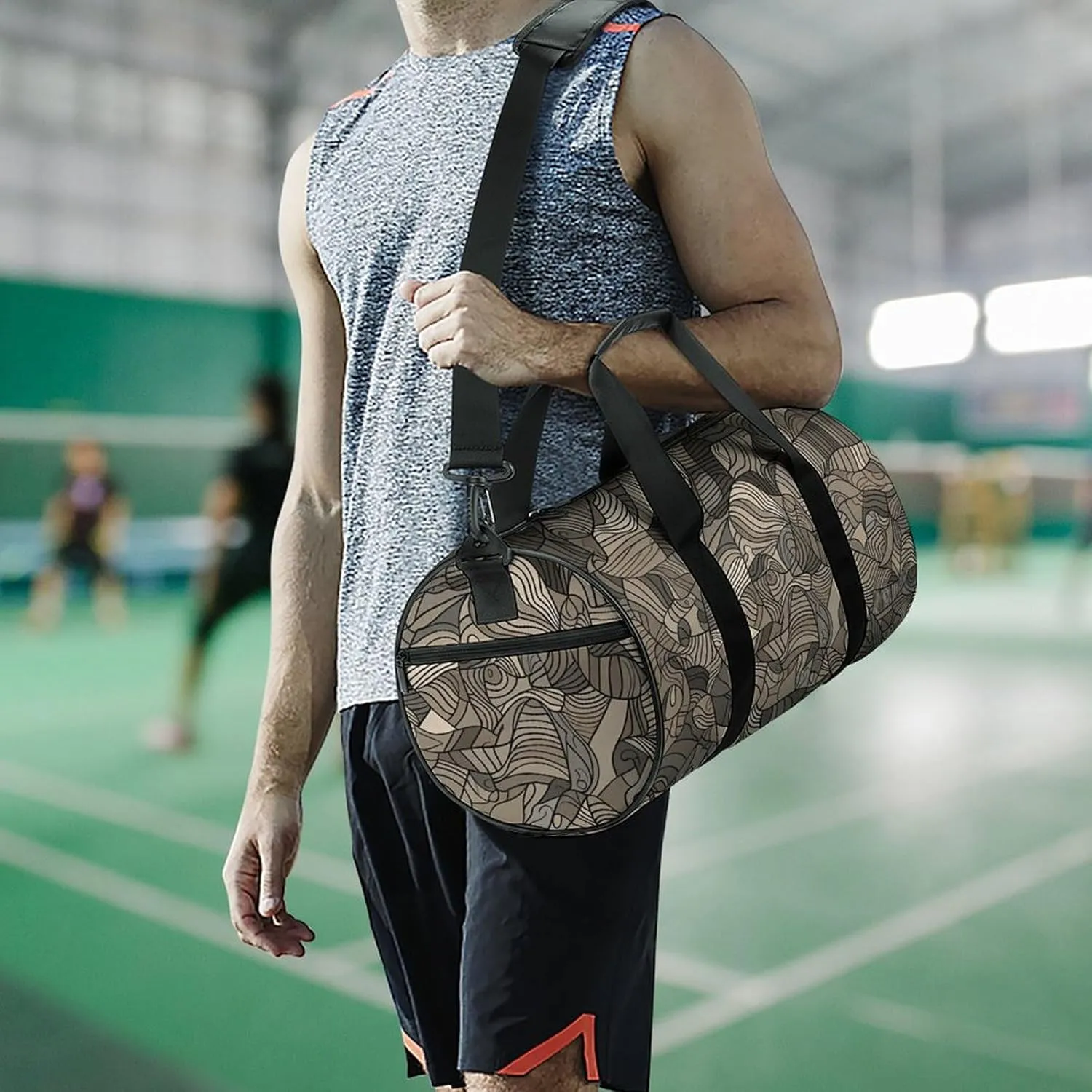 Duffel Bag for Men Women Gym Bag Beige Block Pattern Travel Duffel Bag Waterproof Overnight Bag for Sports Workout