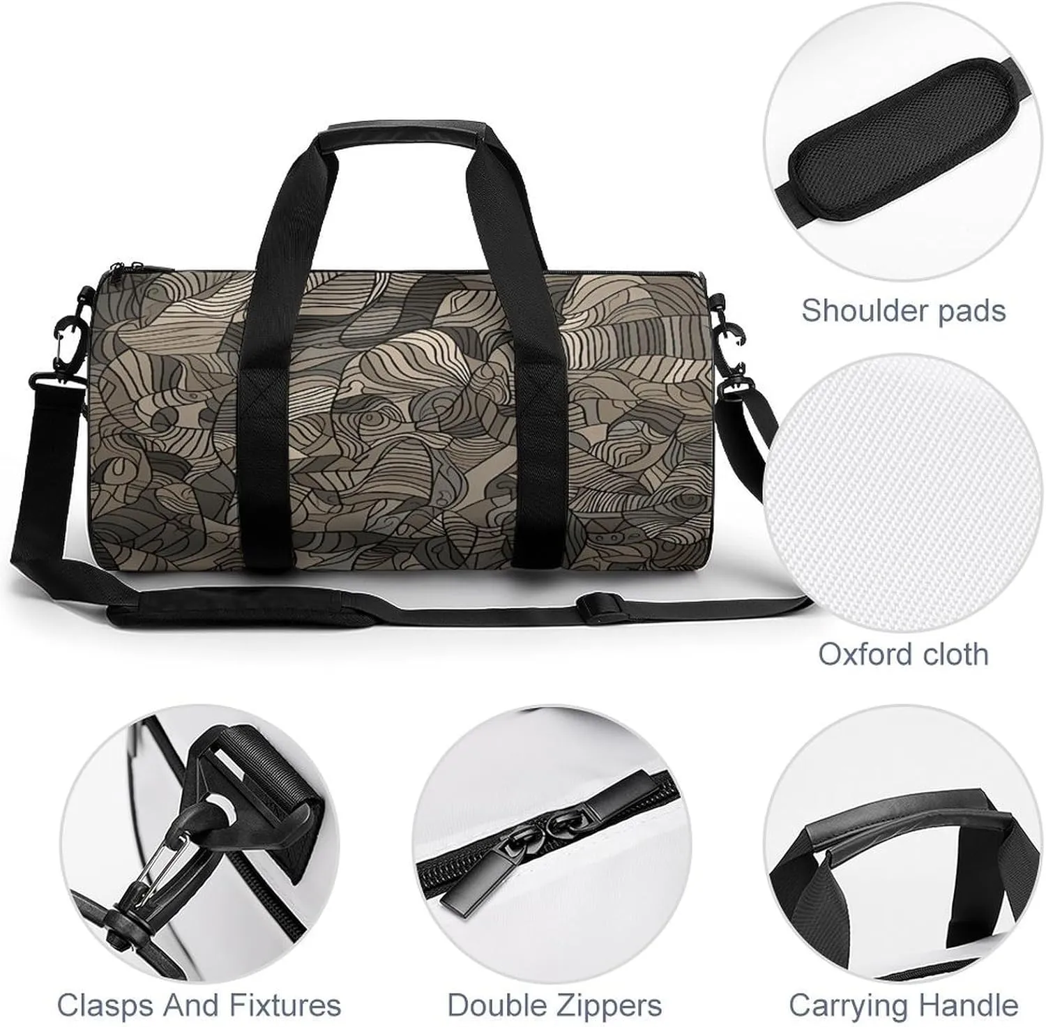 Duffel Bag for Men Women Gym Bag Beige Block Pattern Travel Duffel Bag Waterproof Overnight Bag for Sports Workout