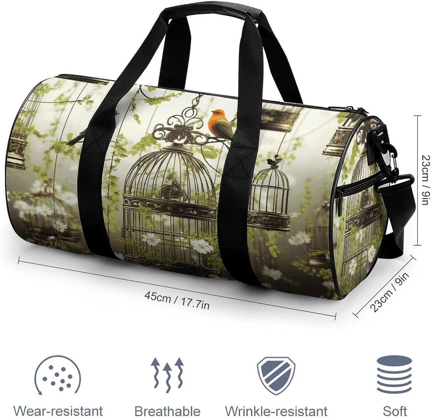 Duffel Bag for Men Women Gym Bag Birdcages And Birds Travel Duffel Bag Waterproof Overnight Bag for Sports Workout