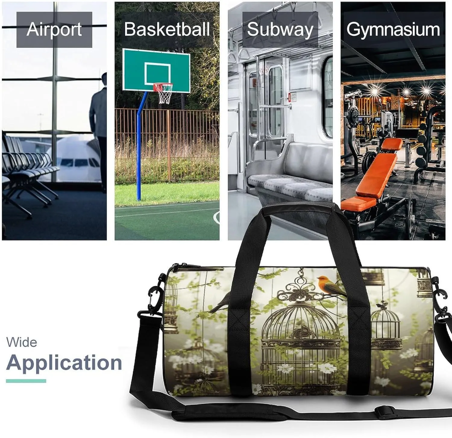 Duffel Bag for Men Women Gym Bag Birdcages And Birds Travel Duffel Bag Waterproof Overnight Bag for Sports Workout
