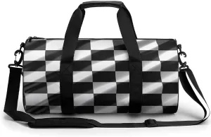 Duffel Bag for Men Women Gym Bag Black White Race Checkered Flag Travel Duffel Bag Waterproof Overnight Bag for Sports Workout