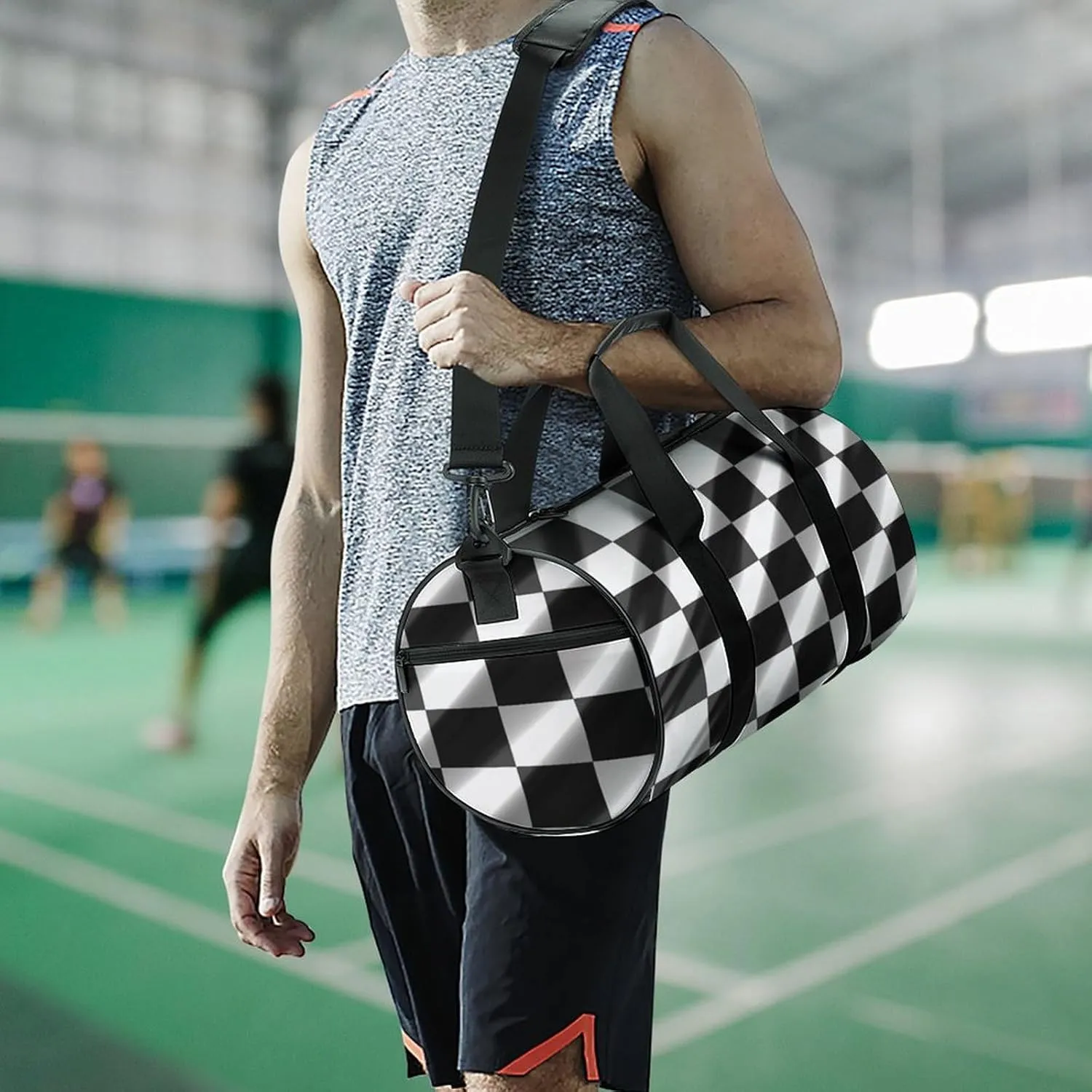 Duffel Bag for Men Women Gym Bag Black White Race Checkered Flag Travel Duffel Bag Waterproof Overnight Bag for Sports Workout